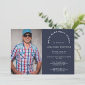 シンプルPhoto Man 50th Birthday Party Navy Blue 招待状 (スタンド正面)