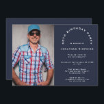 シンプルPhoto Man 50th Birthday Party Navy Blue 招待状<br><div class="desc">シンプルPhoto Man 50th Birthday Party Navy Blue.完全にカスタマイズ可能なデザイン。サンプル写真を自分の写真に置き換え、詳細に文字をパーソナライズする。また、ネイビーブルーの背景を両側に変更し、文字の色とスタイルをもし追加オプションでカスタマイズ変更することもできる。</div>
