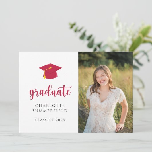 シンプルPhoto Red & White卒業発表 招待状 (スタンド正面)