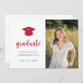 シンプルPhoto Red & White卒業発表 招待状 (正面/裏面)