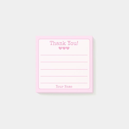 シンプルPinkお名前とハートありがとう ポストイット (正面)