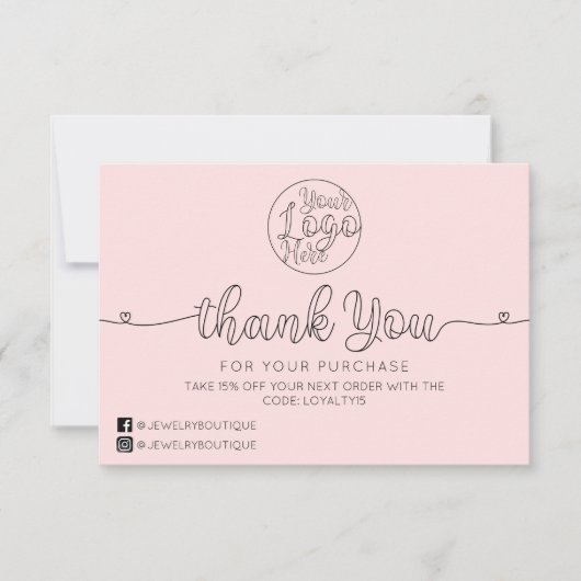 シンプルPink手書きハートカスタマービジネス サンキューカード (正面)