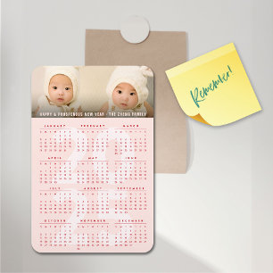 シンプルPink 2025カレンダーMinimalist Holiday Photo マグネット