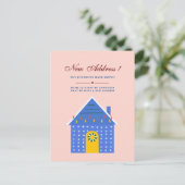シンプルPink Blue House新しい住所を移動 案内ポストカード (スタンド正面)