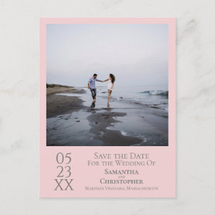シンプルPink & Gray Wedding Save the Date Photo ポストカード