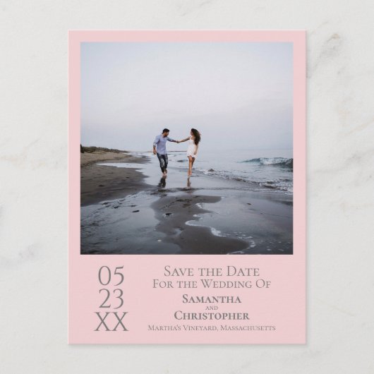 シンプルPink & Gray Wedding Save the Date Photo ポストカード (正面)