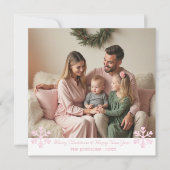 シンプルPink Snowflakes one photo Holiday Card シーズンカード (正面)