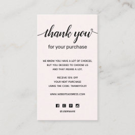 シンプルPink Thank You For Your Purchase 名刺