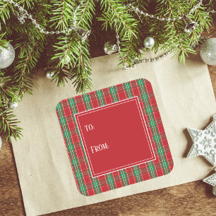 シンプルPlaid Holiday Red and Green To From スクエアシール