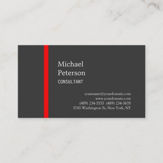 シンプルPlain Red Gray Consultant Business Card 名刺 (正面)