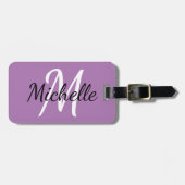 シンプルPurpleモダン Monogramイニシャルと名前 ラゲッジタグ (正面横)