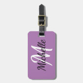 シンプルPurpleモダン Monogramイニシャルと名前 ラゲッジタグ (正面縦)