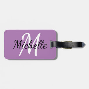 シンプルPurpleモダン Monogramイニシャルと名前 ラゲッジタグ