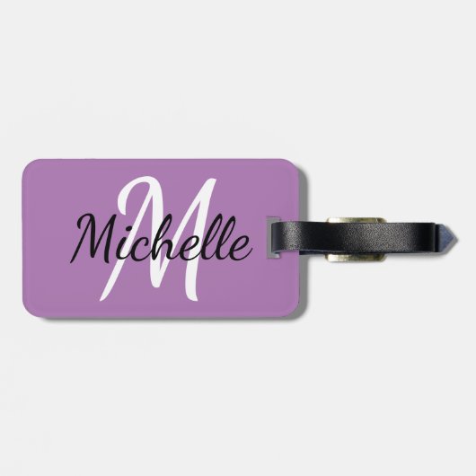 シンプルPurpleモダン Monogramイニシャルと名前 ラゲッジタグ (裏面横)
