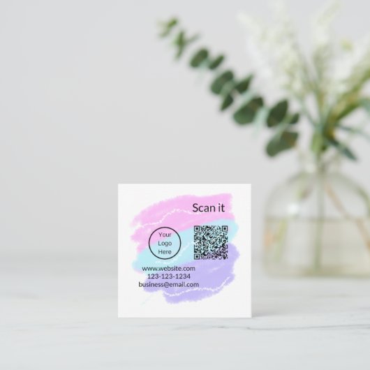 シンプルq rコーミニマルド追加ロゴスキャンコード名we スクエア名刺 (スタンド正面)