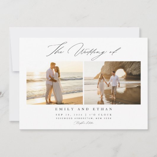 シンプルQRエレガントコード写真結婚の 招待状 (正面)