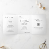 シンプルQRコエレガントードRSVP詳細結婚 三つ折り招待状 (内部)