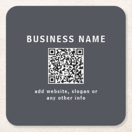 シンプルQRコードのテンプレート | ダークグレー スクエアペーパーコースター