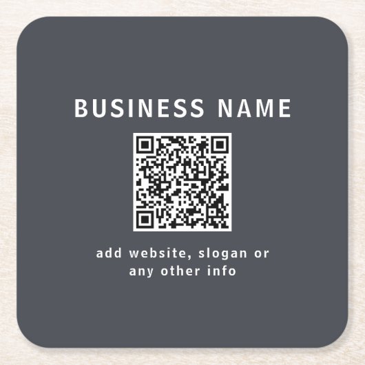 シンプルQRコードのテンプレート | ダークグレー スクエアペーパーコースター (正面)