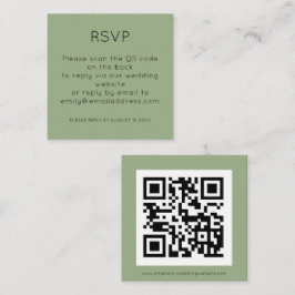シンプルQRコードセージグリーンウェディングRSVP エンクロージャーカード