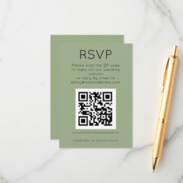 シンプルQRコードセージグリーンウェディングRSVP エンクロージャーカード
