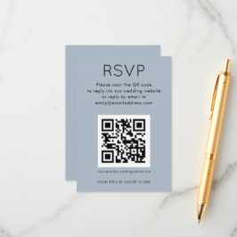 シンプルQRコードダスティブルーウェディングRSVP エンクロージャーカード