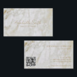 シンプルQRコードモダンエレガント金ゴールド大理石 名刺<br><div class="desc">モダン金ゴールド大理石の背景の上にシンプル、スクリプトタイポグラフィで前に自分の名前とミニマルなレイアウトを備えたエレガントとミニマルフェイクリストレイアウトを備えた名刺。背面にはQRコー連絡ドと共にクラシックレイアウトに情報が入っている。このプロフェッショナルの素晴らし名刺は、メイクアップアーティスト、美容師、美しいサロン、写真家のためのものだ。</div>