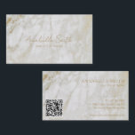 シンプルQRコードモダンエレガント金ゴールド大理石 名刺<br><div class="desc">モダン金ゴールド大理石の背景の上にシンプル、スクリプトタイポグラフィで前に自分の名前とミニマルなレイアウトを備えたエレガントとミニマルフェイクリストレイアウトを備えた名刺。背面にはQRコー連絡ドと共にクラシックレイアウトに情報が入っている。このプロフェッショナルの素晴らし名刺は、メイクアップアーティスト、美容師、美しいサロン、写真家のためのものだ。</div>