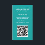 シンプルQRコードモダン 名刺<br><div class="desc">QRコーモダンドを前面に設けシンプル、背面にソーシャルメディアのアイコンを付けたミニマルスタイルを搭載した縦型の名刺。すべてのデザイン要素は、ティール（緑がかった色）の背景の上に白で表示される。任意のビジネスミニマルプロフェッショナルに対しカスタマイズて可能なプラインとデザイン。</div>