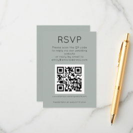 シンプルQRコードライトセージ結婚式RSVP エンクロージャーカード