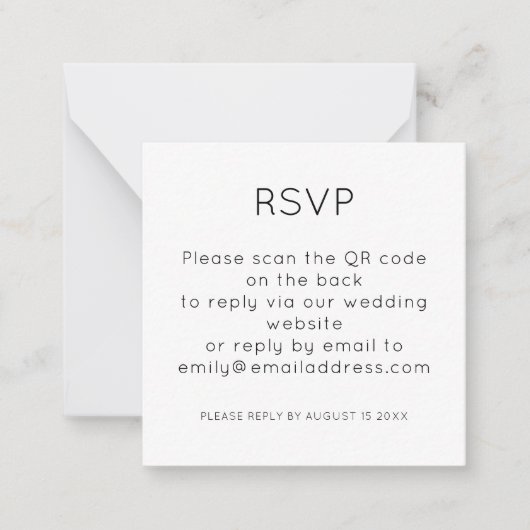 シンプルQRコード白黒結婚式RSVP ノートカード (正面)