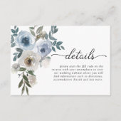 シンプルQRコーモダンドほこりっぽい青フローラ結婚の エンクロージャーカード (正面)