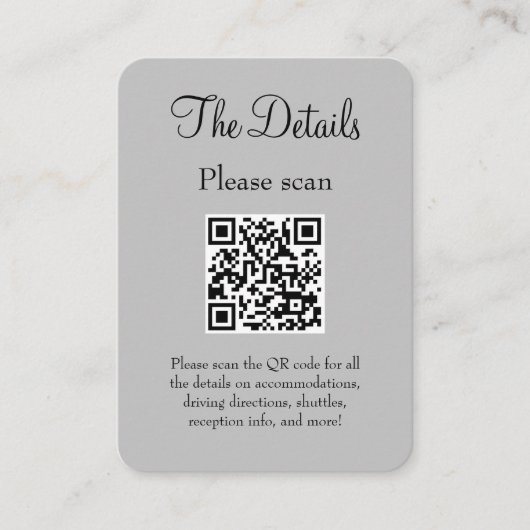 シンプルQRコーモダンドを使用した結婚詳細グレーのアルゴリズム エンクロージャーカード (正面)