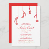シンプルRed Music Notes Bridal Shower Invitation 招待状 (正面/裏面)