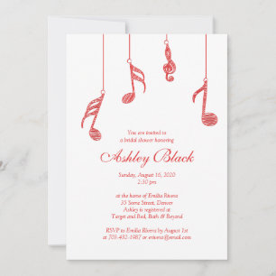 シンプルRed Music Notes Bridal Shower Invitation 招待状
