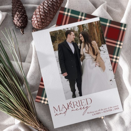シンプルRed Plaid & Newlywedsの結婚した写メリー真 シーズンカード