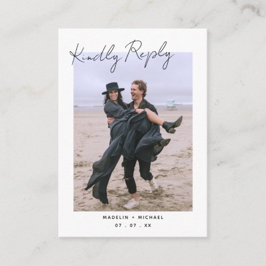 シンプルRSVPの写真結婚QRコードの返信 エンクロージャーカード (正面)