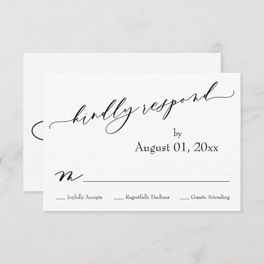 シンプルRSVPカーエレガントドにモダン親切に返信する 出欠カード (正面/裏面)
