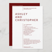 シンプルRuby Red Isolated Namesの結婚式 プログラム (正面/裏面)