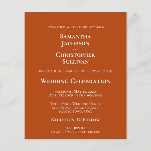 シンプルRust Orange BUDGET結婚の写真招待状 (裏面)