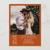 シンプルRust Orange Wedding Save the Date Photo ポストカード (正面)