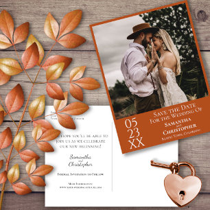 シンプルRust Orange Wedding Save the Date Photo ポストカード