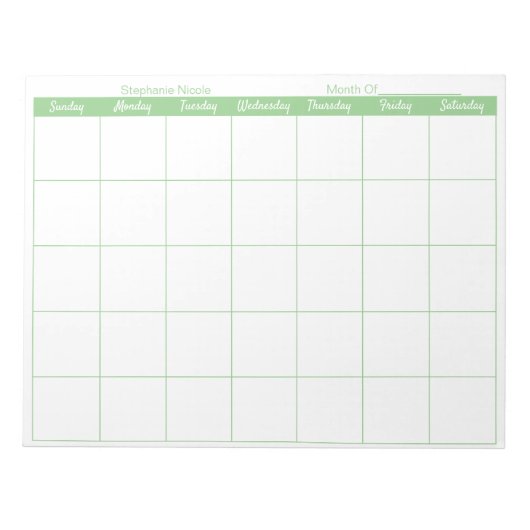 シンプルSage薄い名縁ど月次プランナー ノートパッド (正面)