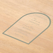 シンプルSage Green縁どス結婚クのアーチ アクリル招待状 (レイダウン)