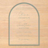シンプルSage Green縁どス結婚クのアーチ アクリル招待状 (正面)