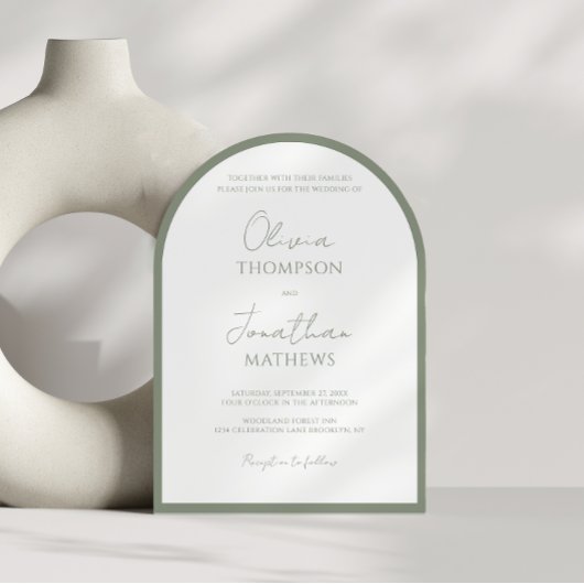 シンプルSage Green縁どス結婚クのアーチ 招待状