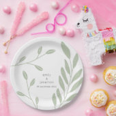 シンプルSage Green葉名結婚名 ペーパープレート (パーティー)