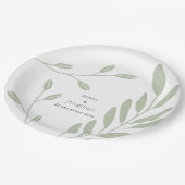 シンプルSage Green葉名結婚名 ペーパープレート (アングル)