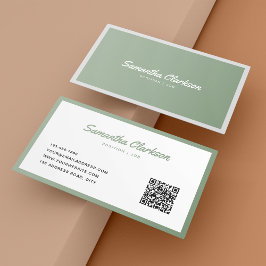 シンプルSage Green Curssiveスクリプト縁どQRコード 名刺
