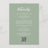 シンプルSage Green Script QRコードの結婚詳細 エンクロージャーカード (正面)